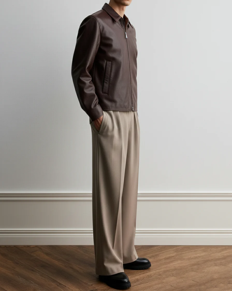 DARK BROWN LEATHER JACKET - Image 3