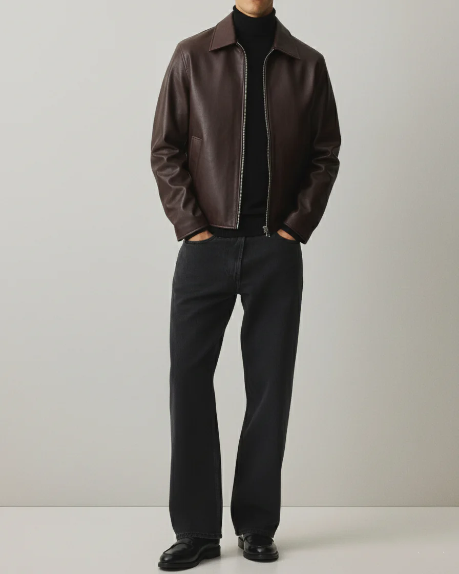DARK BROWN LEATHER JACKET - Image 5